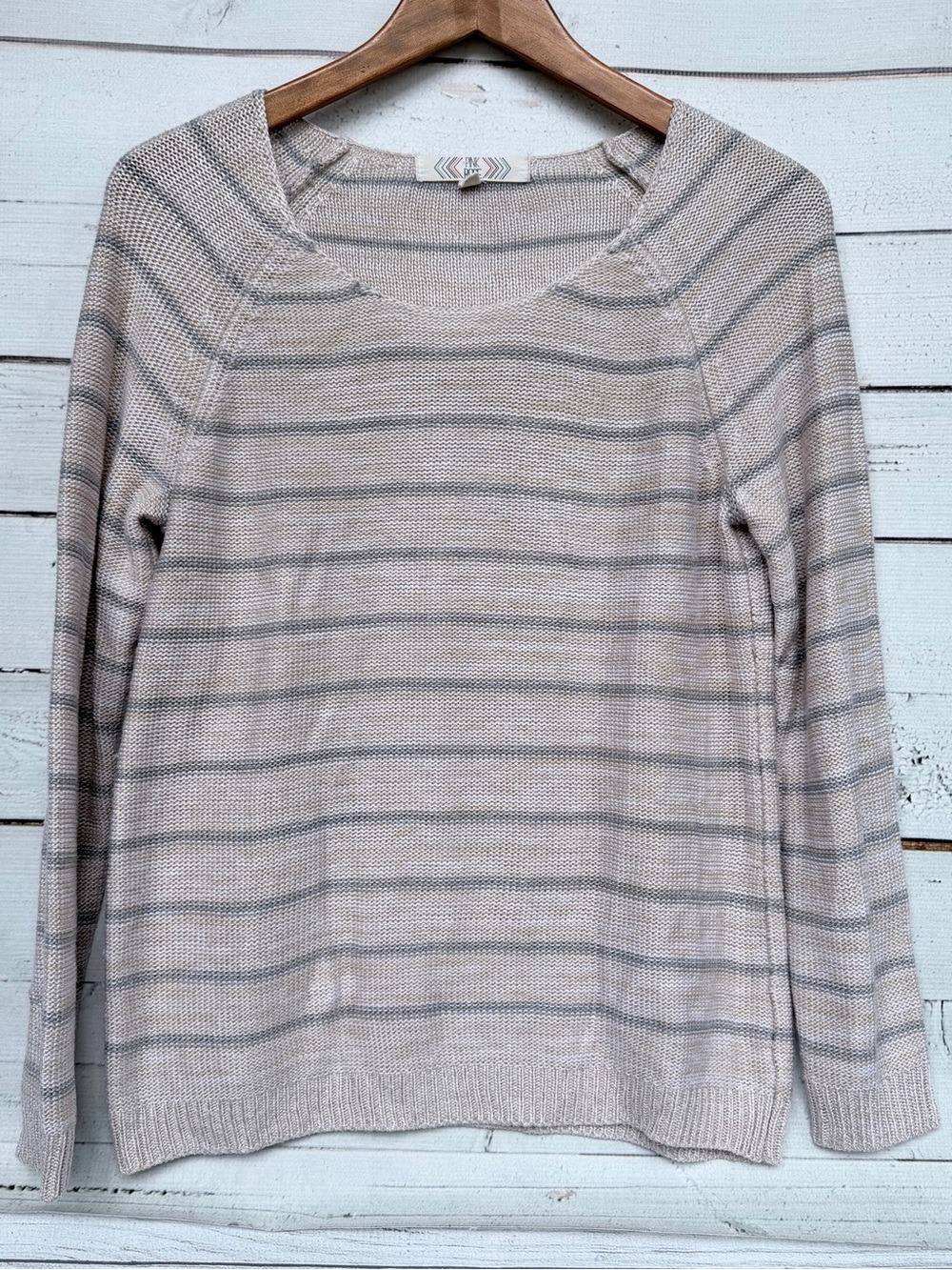 Pink Rose Striped Raglan Sleeve Knit Sweater - Size Large